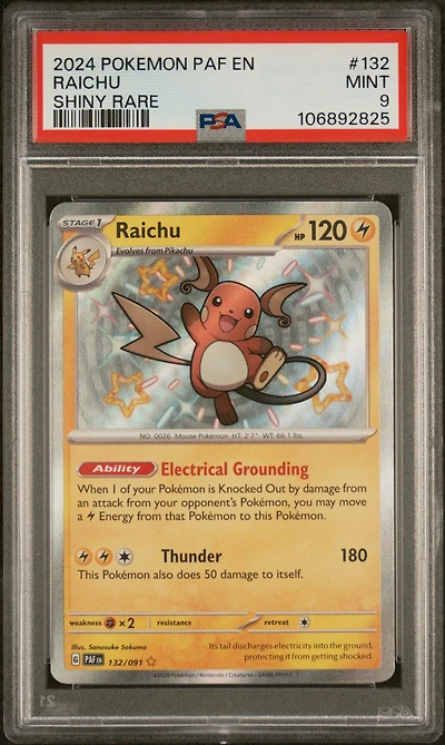 2024 Pokemon Paf En-paldean Fates 132 Raichu Shiny Rare PSA
