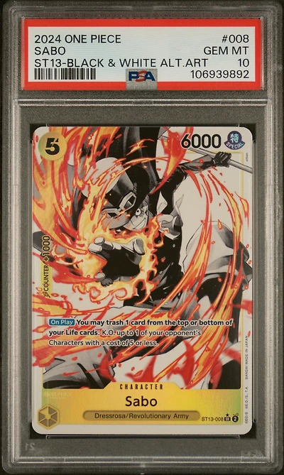 2024 One Piece Ultra Deck St13-the Three Brothers Sabo Black & White Alternate Art PSA 10