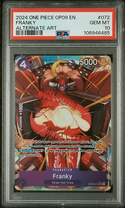 2024 One Piece Op09-emperors In The New World 072 Franky Alternate Art PSA 10