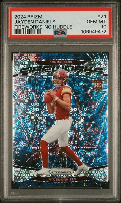 2024 Panini Prizm Fireworks 24 Jayden Daniels No Huddle PSA 10