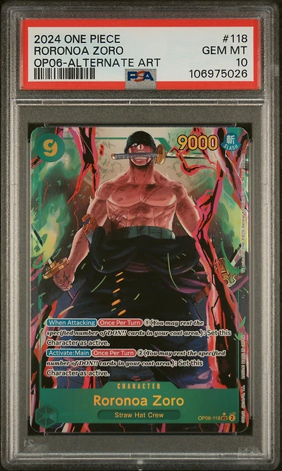 2024 One Piece Op06-wings Of The Captain 118 Roronoa Zoro Alternate Art PSA 10