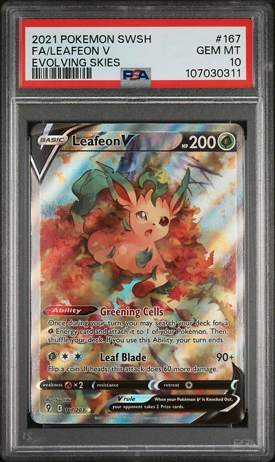 2021 Pokemon Sword & Shield Evolving Skies 167 Full Art/leafeon V PSA