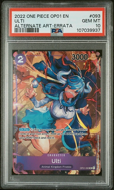 2022 One Piece Op01-romance Dawn 093 Ulti Alternate Art-errata PSA 10