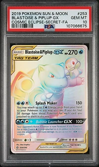 2019 Pokemon Sun & Moon Cosmic Eclipse 253 Full Art/blastoise & Piplup Gx Secret PSA