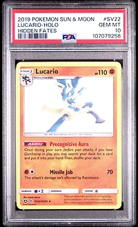 2019 Pokemon Sun & Moon Hidden Fates Sv22 Lucario-holo PSA