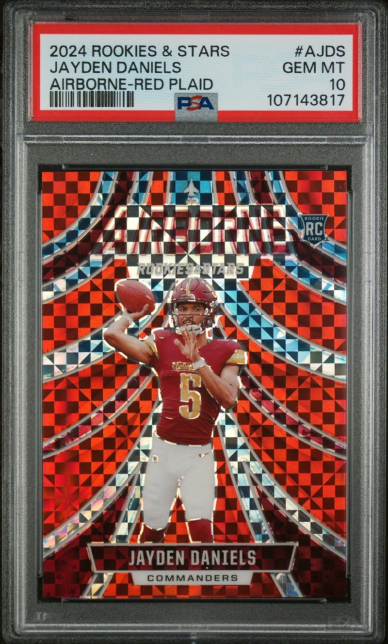 2024 Panini Rookies & Stars Airborne Ajds Jayden Daniels Red Plaid PSA 10