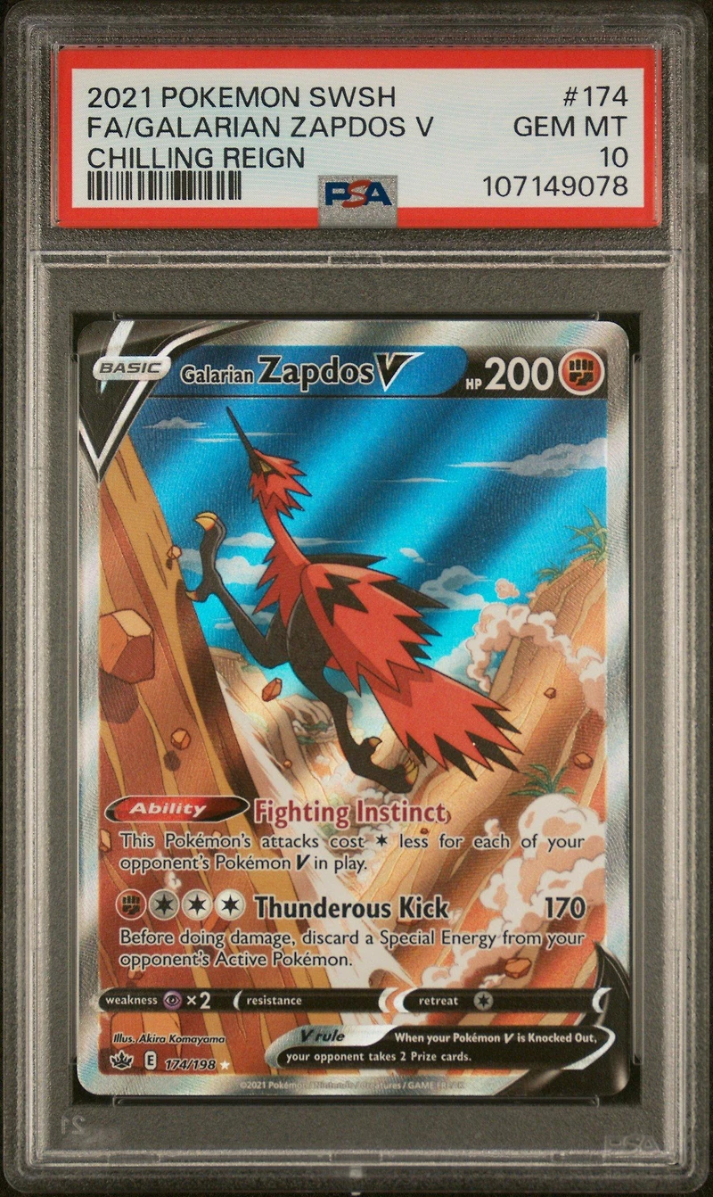 2021 Pokemon Sword & Shield Chilling Reign 174 Full Art/galarian Zapdos V PSA