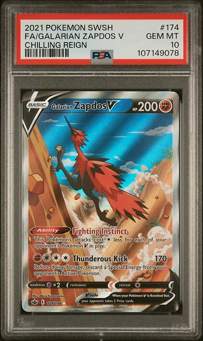 2021 Pokemon Sword & Shield Chilling Reign 174 Full Art/galarian Zapdos V PSA