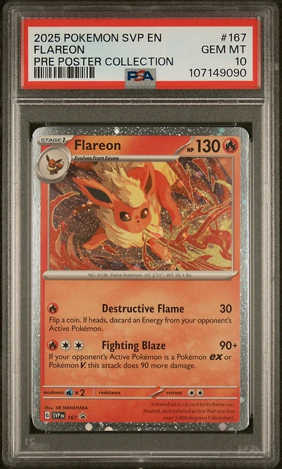 2025 Pokemon Svp En-sv Black Star Promo 167 Flareon Prismatic Evolutions Poster Collection PSA