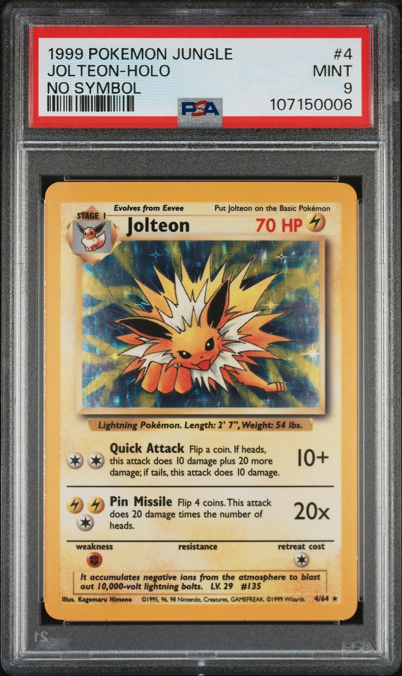 1999 Pokemon Jungle 4 Jolteon-holo No Symbol PSA