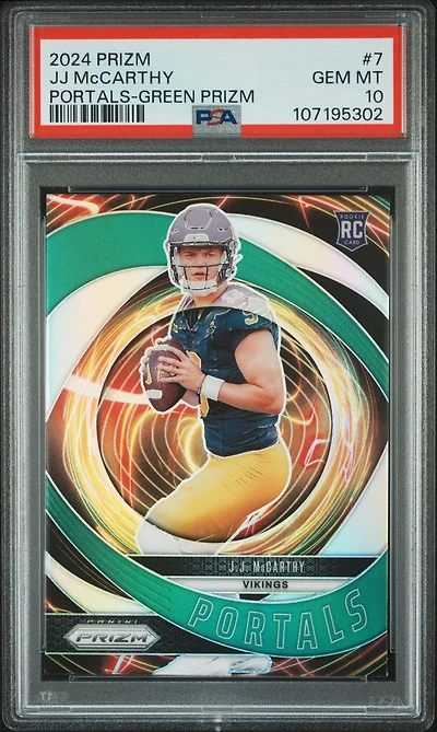2024 Panini Prizm Portals 7 Jj Mccarthy Green Prizm PSA 10