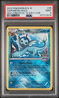 2012 Pokemon Black & White Dark Explorers 25 Vaporeon-holo Crosshatch-2012 State/province/territory Championships PSA 9