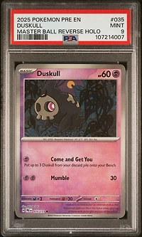 2025 Pokemon Pre En-prismatic Evolutions 035 Duskull Master Ball Reverse Holo PSA 9