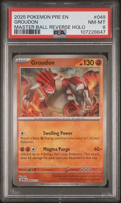 2025 Pokemon Pre En-prismatic Evolutions 049 Groudon Master Ball Reverse Holo PSA