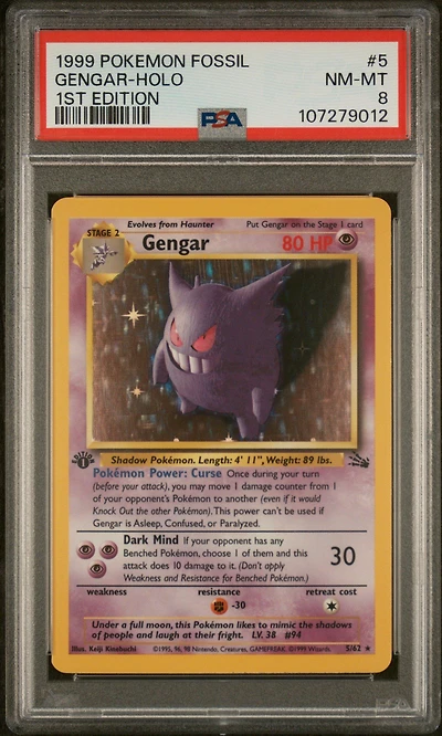 1999 Pokemon Fossil 5 Gengar-holo 1st Edition PSA