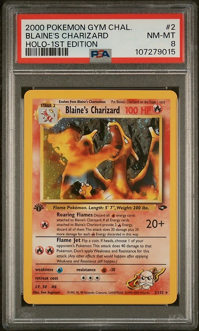 2000 Pokemon Gym Challenge 2 Blaine's Charizard Holo-1st Edition PSA 8