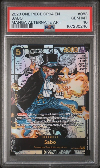 2023 One Piece Op04-kingdoms Of Intrigue 083 Sabo Manga Alternate Art PSA 10
