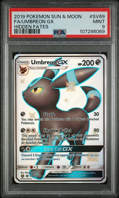 2019 Pokemon Sun & Moon Hidden Fates Sv69 Full Art/umbreon Gx PSA