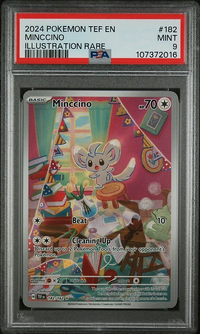 2024 Pokemon Tef En-temporal Forces 182 Minccino Illustration Rare PSA 9