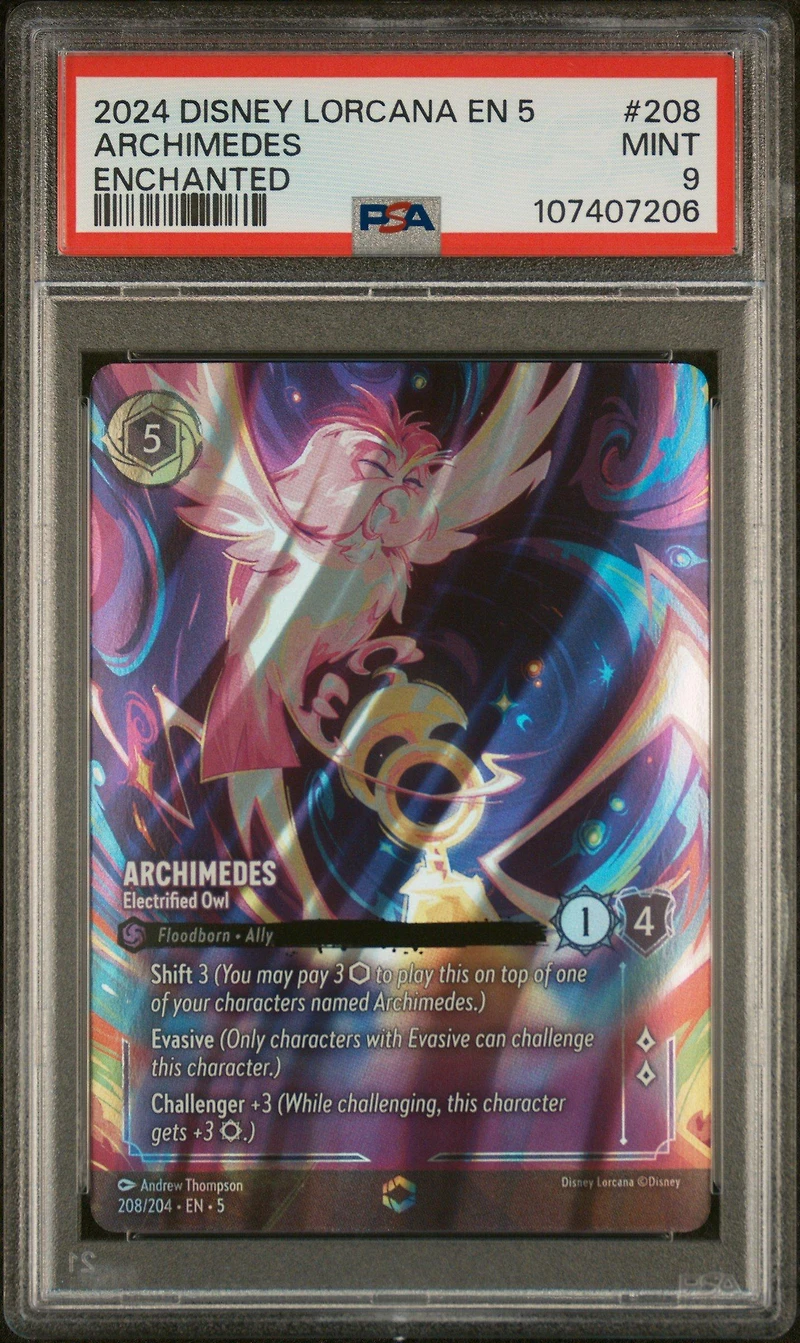 2024 Disney Lorcana En 5-shimmering Skies 208 Archimedes - Electrified Owl Enchanted PSA 9