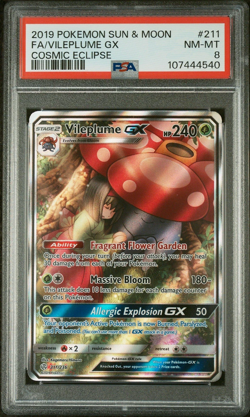 2019 Pokemon Sun & Moon Cosmic Eclipse 211 Full Art/vileplume Gx PSA