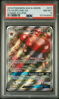 2019 Pokemon Sun & Moon Cosmic Eclipse 211 Full Art/vileplume Gx PSA