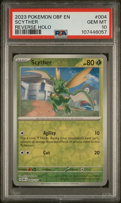 2023 Pokemon Obf En-obsidian Flames 004 Scyther Reverse Holo PSA 10