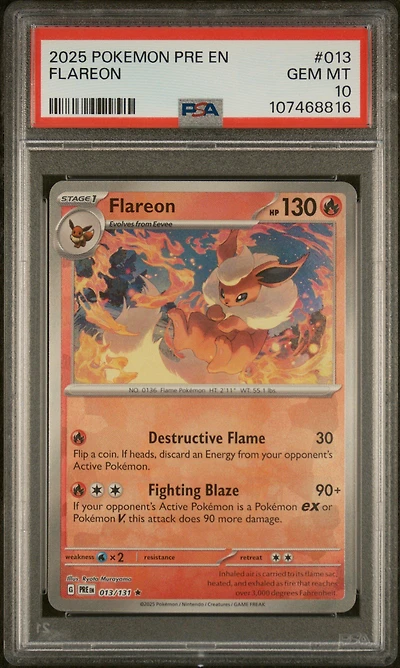 2025 Pokemon Pre En-prismatic Evolutions 013 Flareon PSA 10