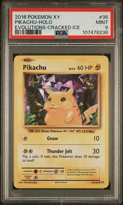 2016 Pokemon Xy Evolutions 35 Pikachu-holo Cracked Ice PSA 9