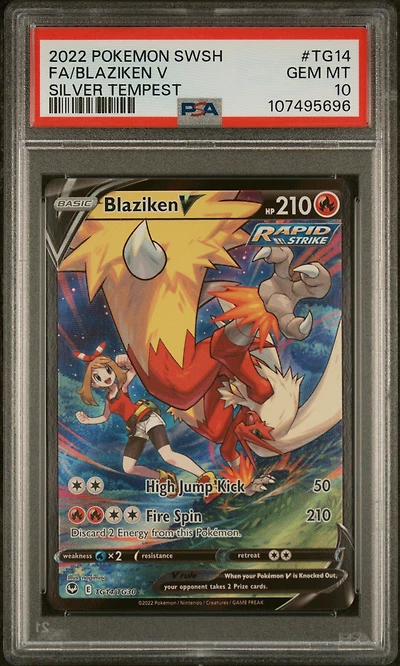 2022 Pokemon Sword & Shield Silver Tempest Tg14 Full Art/blaziken V PSA