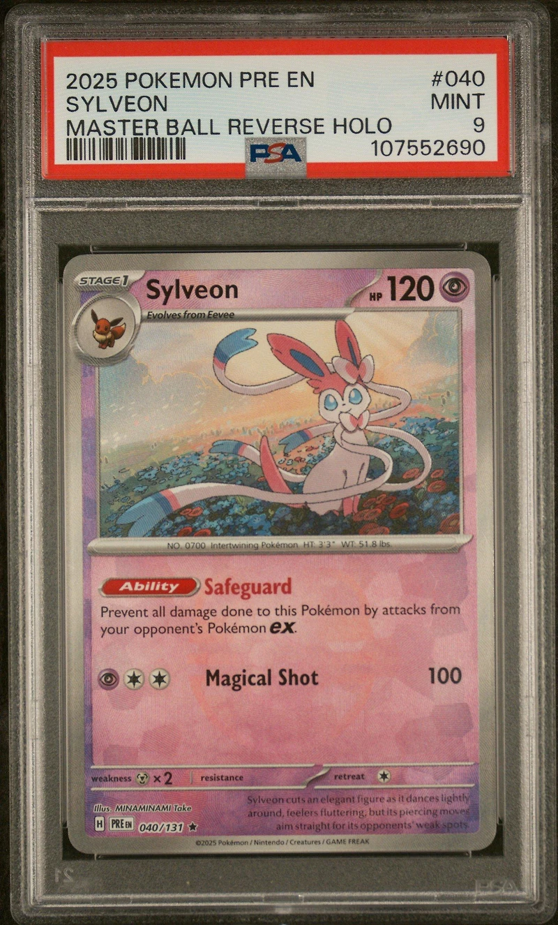 2025 Pokemon Pre En-prismatic Evolutions 040 Sylveon Master Ball Reverse Holo PSA