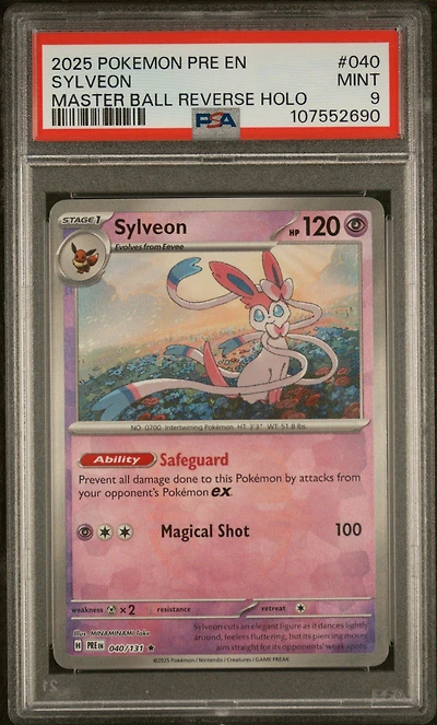 2025 Pokemon Pre En-prismatic Evolutions 040 Sylveon Master Ball Reverse Holo PSA