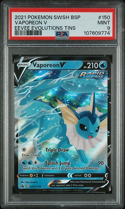 2021 Pokemon Swsh Black Star Promo 150 Vaporeon V Eevee Evolutions Tins PSA