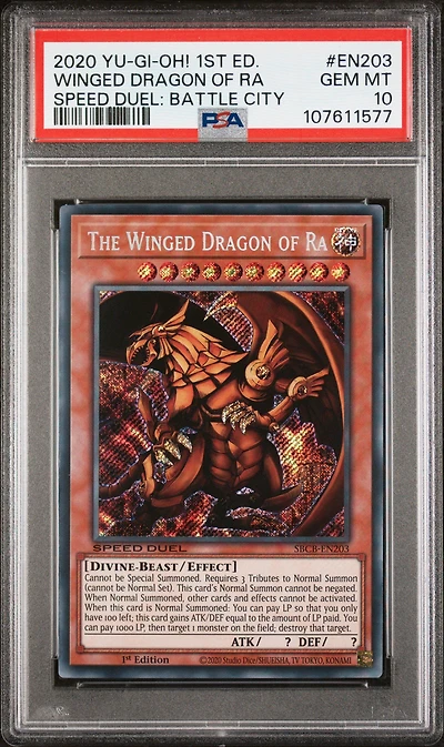 2020 Yu-gi-oh! Speed Duel: Battle City Box En203 The Winged Dragon Of Ra 1st Edition PSA