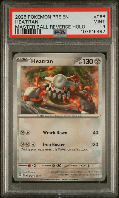 2025 Pokemon Pre En-prismatic Evolutions 068 Heatran Master Ball Reverse Holo PSA 9