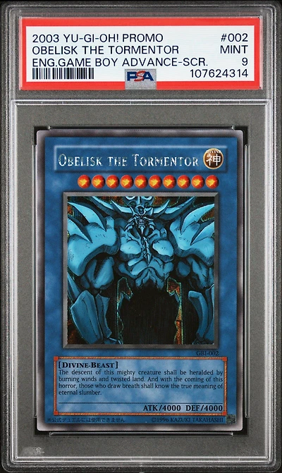 2003 Yu-gi-oh! Promo 002 Obelisk The Tormentor English Game Boy Advance-secret Rare PSA 9