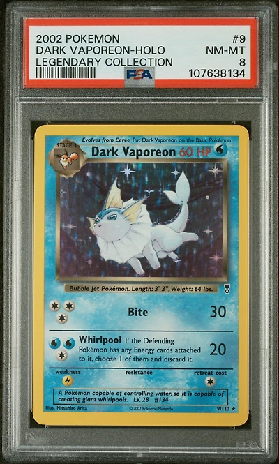 2002 Pokemon Legendary Collection 9 Dark Vaporeon-holo PSA 8