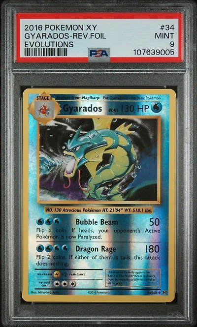 2016 Pokemon Xy Evolutions 34 Gyarados-reverse Foil PSA 9
