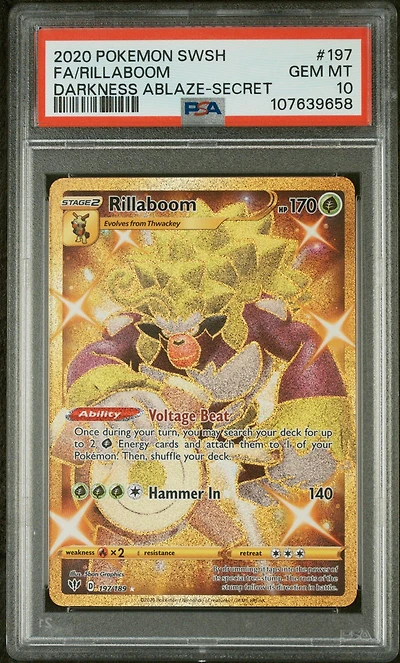 2020 Pokemon Sword & Shield Darkness Ablaze 197 Full Art/rillaboom Secret PSA
