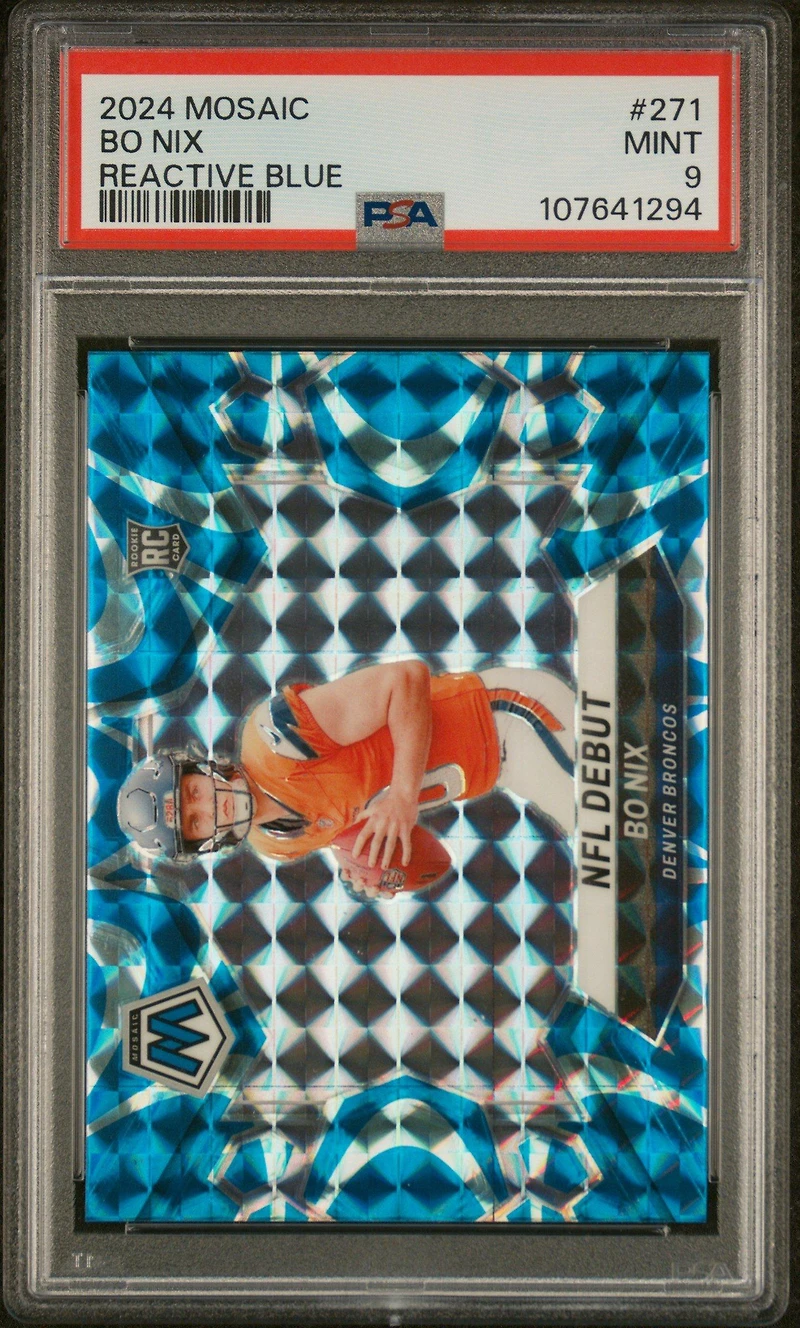 2024 Panini Mosaic 271 Bo Nix Reactive Blue PSA 9