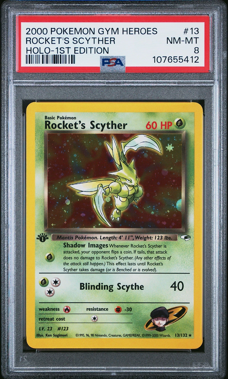 2000 Pokemon Gym Heroes 13 Rocket's Scyther Holo-1st Edition PSA