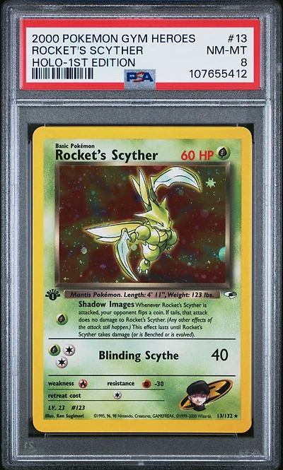 2000 Pokemon Gym Heroes 13 Rocket's Scyther Holo-1st Edition PSA