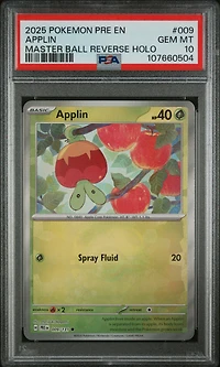 2025 Pokemon Pre En-prismatic Evolutions 009 Applin Master Ball Reverse Holo PSA 10