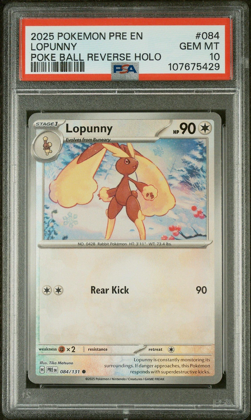 2025 Pokemon Pre En-prismatic Evolutions 084 Lopunny Poke Ball Reverse Holo PSA 10