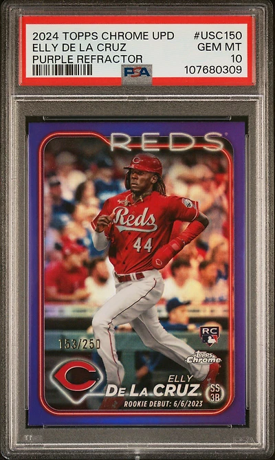 2024 Topps Chrome Update Usc150 Elly De La Cruz Purple Refractor PSA 10