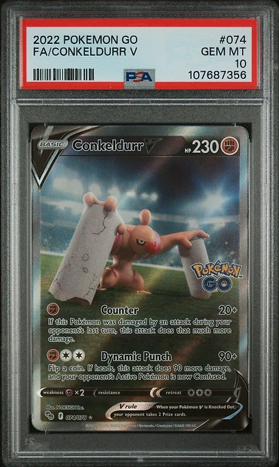 2022 Pokemon Go 074 Full Art/conkeldurr V PSA 10