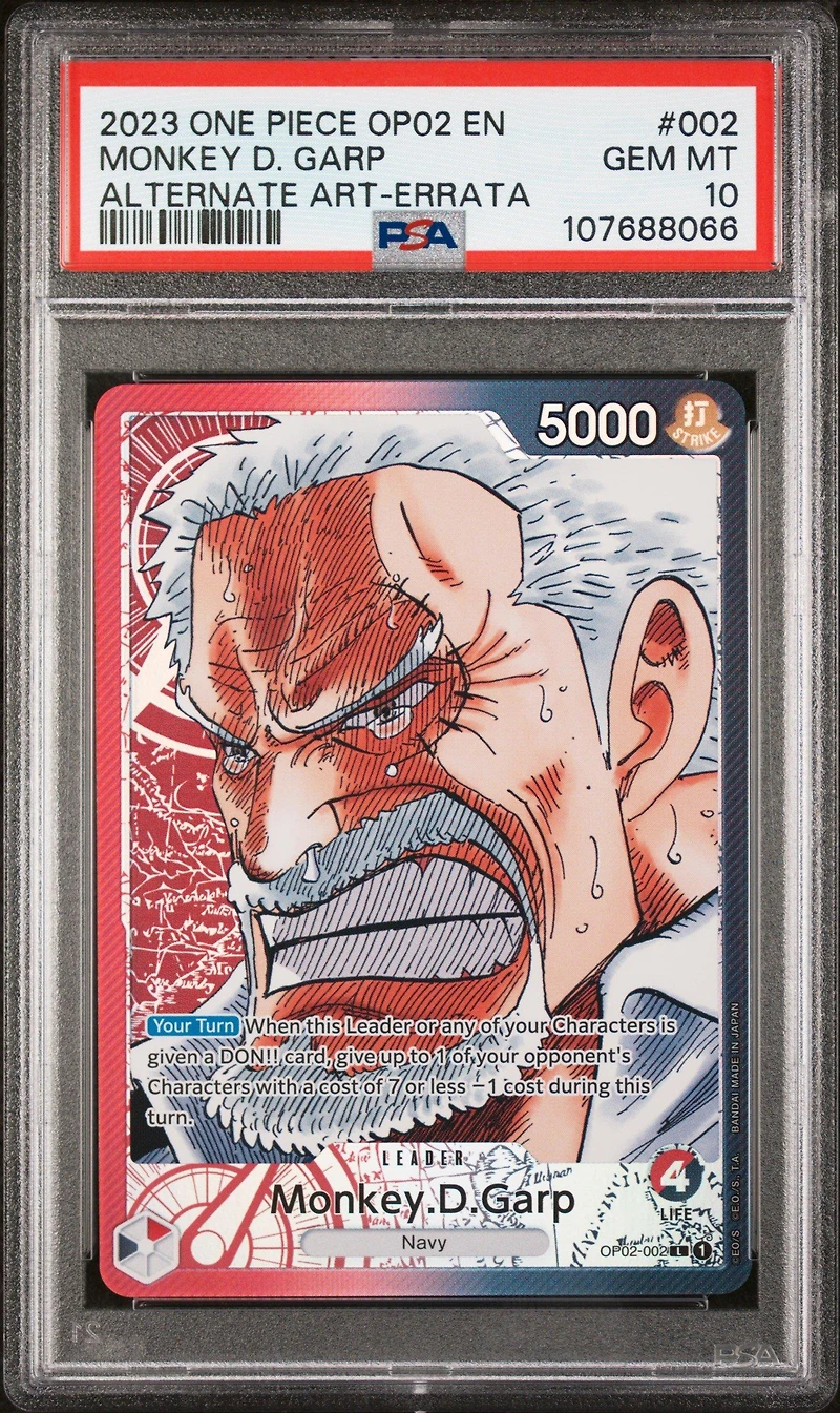 2023 One Piece Op02-paramount War 002 Monkey D. Garp Alternate Art-errata PSA 10