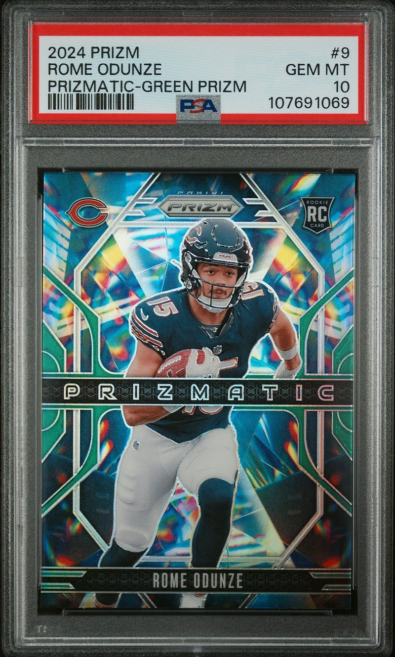 2024 Panini Prizm Prizmatic 9 Rome Odunze Green Prizm PSA 10