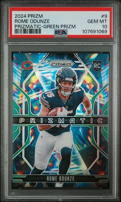 2024 Panini Prizm Prizmatic 9 Rome Odunze Green Prizm PSA 10