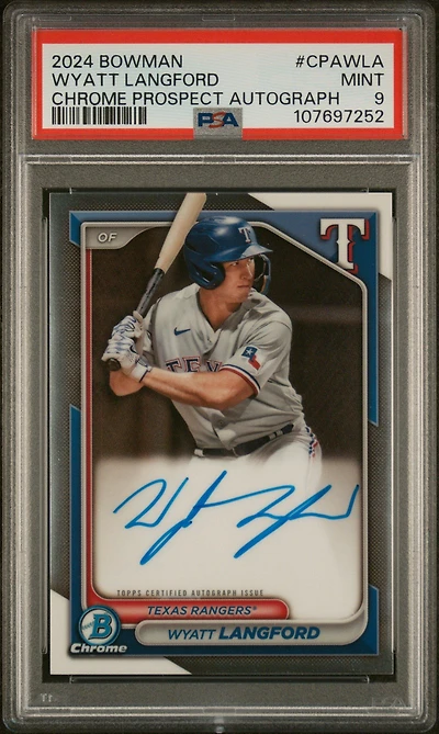 2024 Bowman Chrome Prospect Autographs Cpawla Wyatt Langford PSA 9